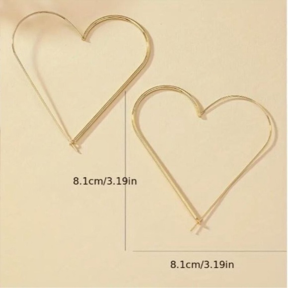NEW 18k Gold Plated Heart Threader Over Size Hoop Earrings - Picture 4 of 4
